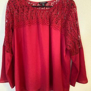 Long Sleeve Red Top with Lace